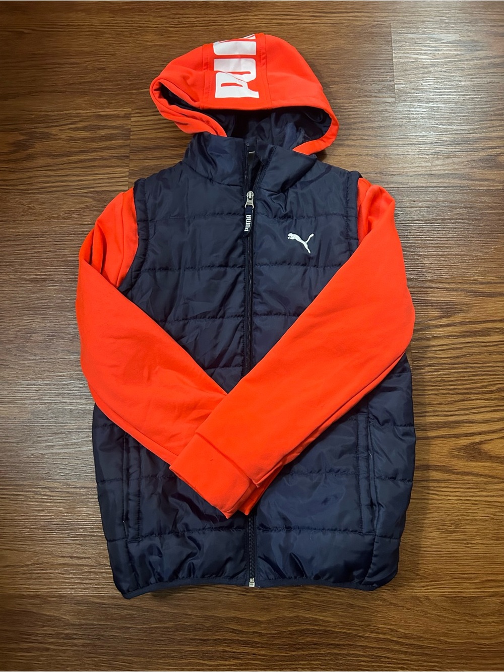 Puma Kids' Navy & Orange Hooded Puffer Jacket